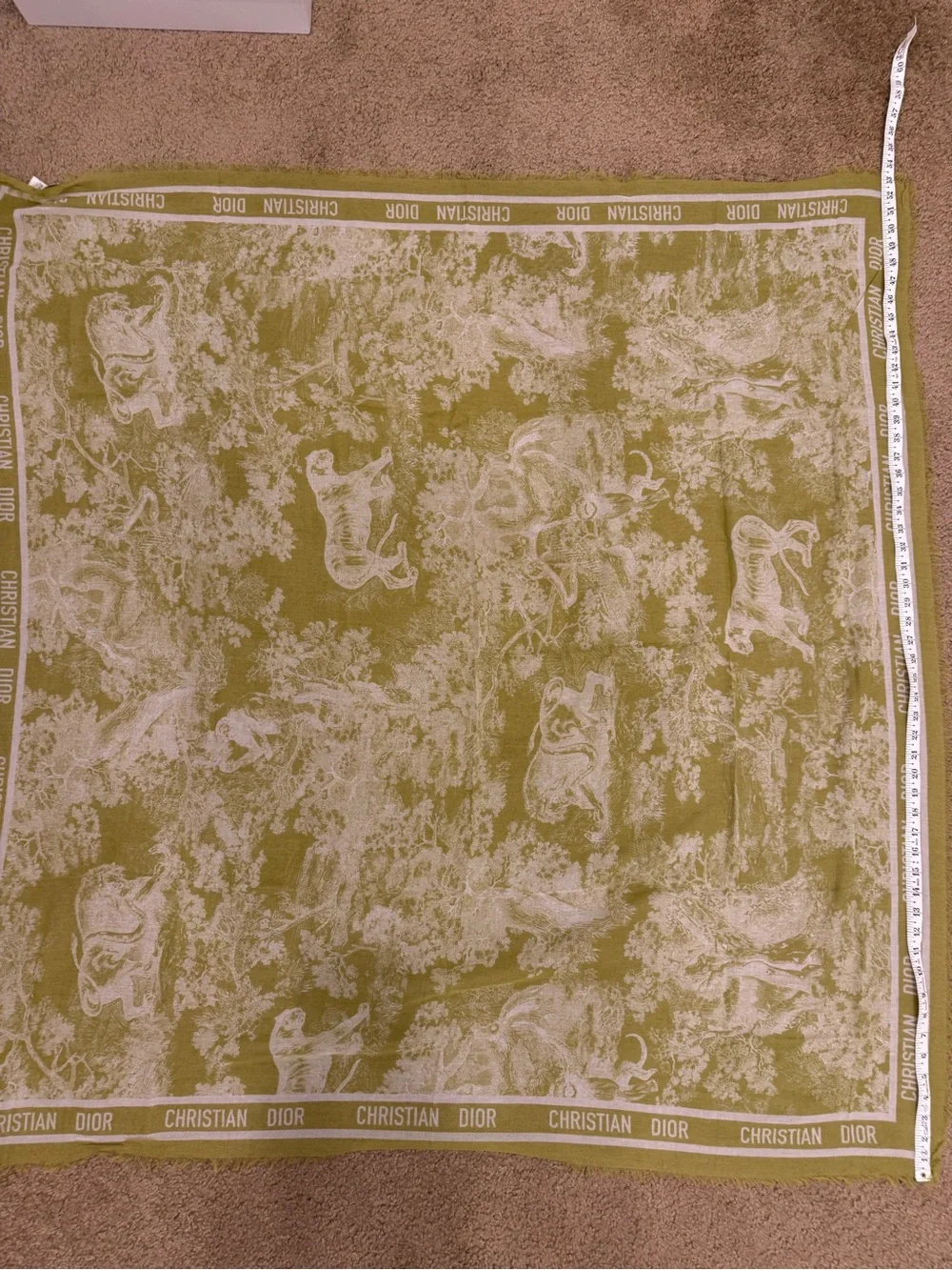 Dior Dioriviera Toile de Jouy Green Cotton Pareo Shawl Scarf 53”x53” NEW